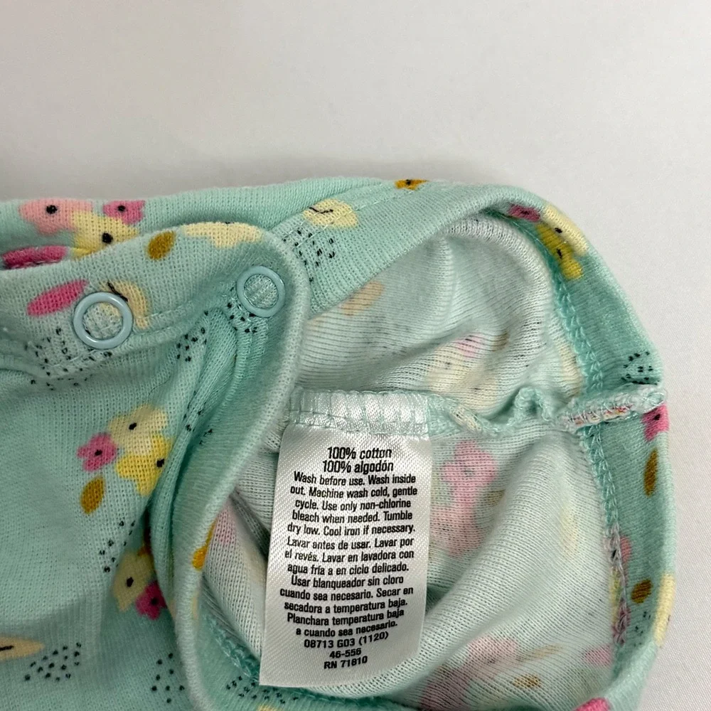 Gerber Baby Girls 3-6M Onesies 2 Pack Mint Floral Pink Polka Dot Cotton Snaps‎